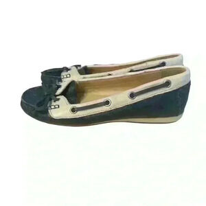 COLE HAAN Women’s Navy Blue White Leather Slip-on Boat Shoes Size 5 B